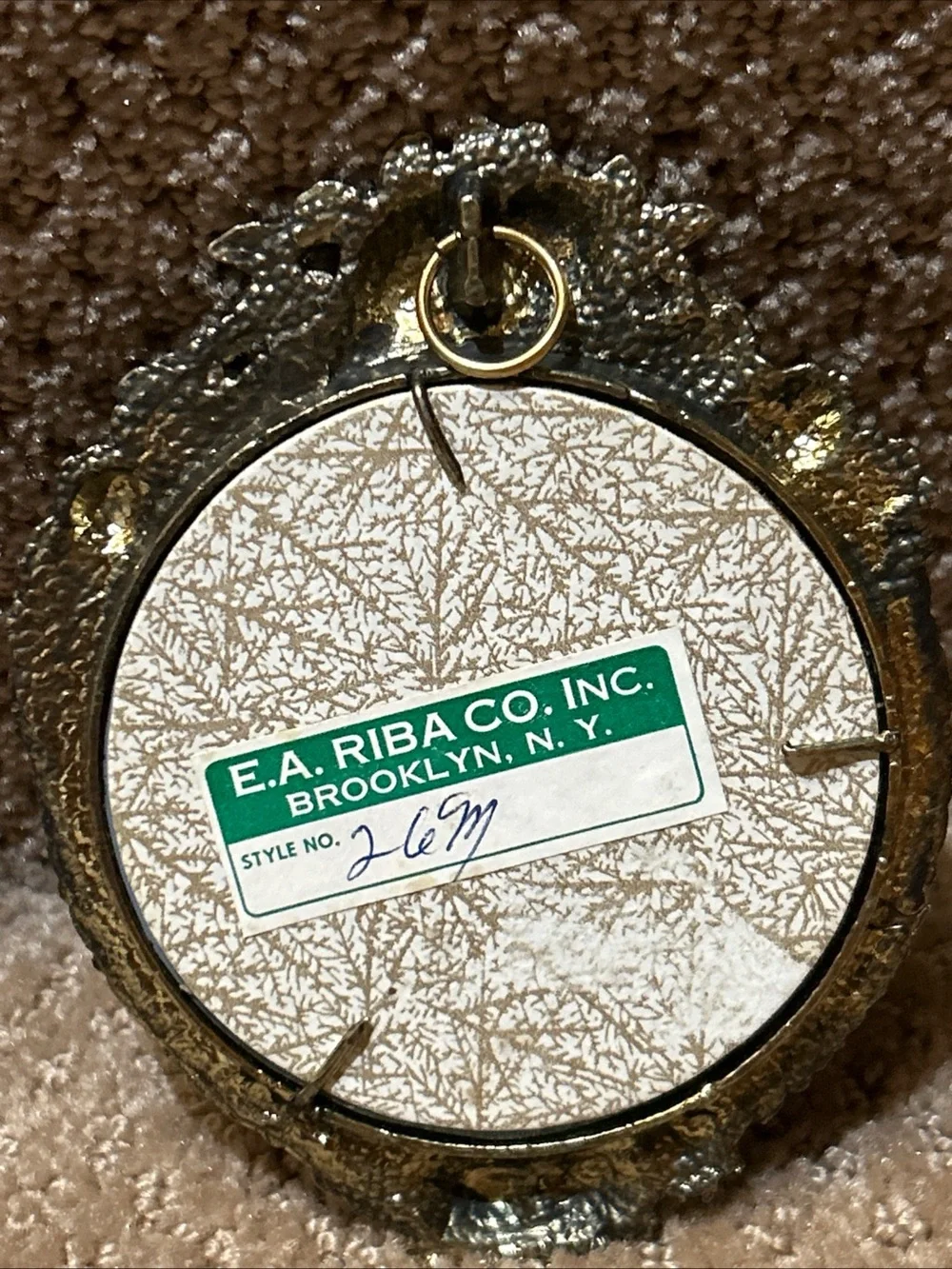 Vintage Round  Victorian E.A. RIBA Co Brass Filigree Wall Mirror NY Orig. Label